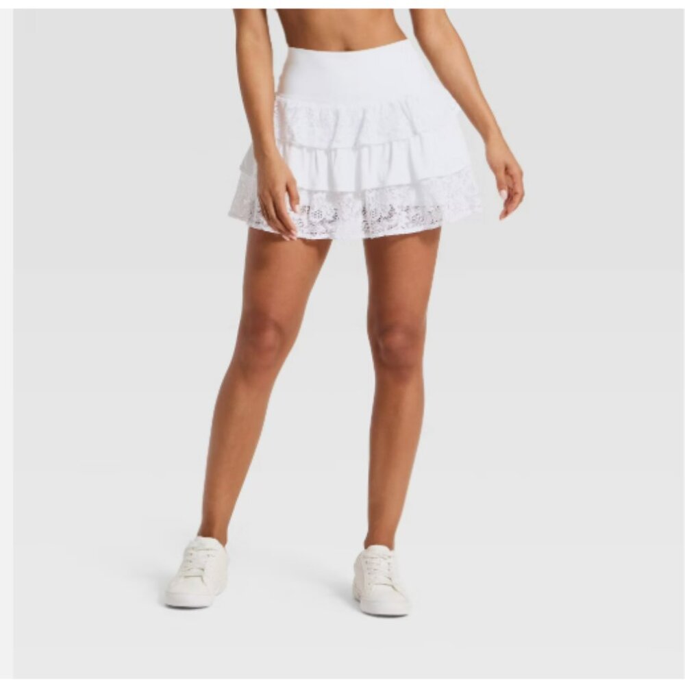 Women's Layered Ruffle Skort JoyLab - White Medium